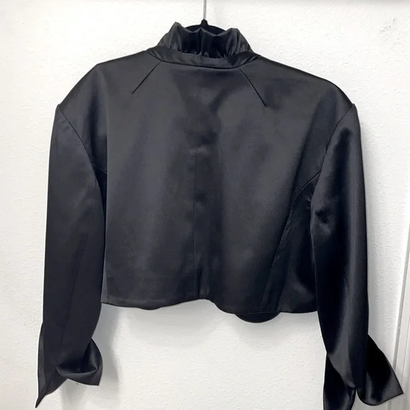 WHBM Black Satin Ruffled Bolero Cocktail Jacket - Picture 4 of 8